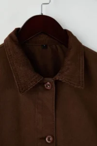 TRENDYOLMİLLA Brown Ribbed Velvet Collar Detailed DENIM Shirt Jacket - Image 7