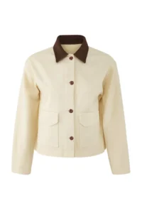 TRENDYOLMİLLA Ecru Ribbed Velvet Collar Detailed DENIM Shirt Jacket - Image 6