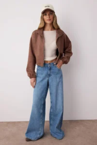TRENDYOLMİLLA Dark Brown Plain Zippered Unlined Regular/Normal Pattern Knitting Suede Jacket - Image 2