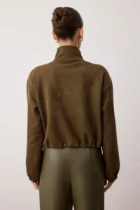 TRENDYOLMİLLA Khaki Plain Zippered Unlined Regular/Normal Pattern Knitting Suede Jacket - Image 4