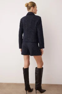 TRENDYOLMİLLA NAVY BLUE Simli Tweed buttoned Chic Jacket - Image 4