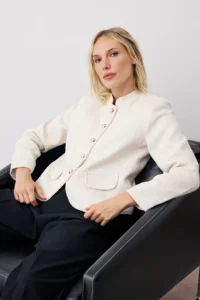 TRENDYOLMİLLA Ecru buttoned Weaving Tweed  Jacket