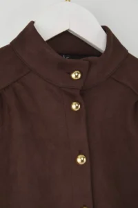 TRENDYOLMİLLA Dark Brown Button Detailed Suede Thin Shirt Jacket - Image 6
