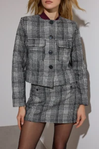 TRENDYOLMİLLA Black WHITE Checkered Crew Neck Bowl Jacket - Image 3