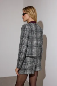 TRENDYOLMİLLA Black WHITE Checkered Crew Neck Bowl Jacket - Image 4