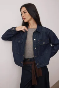 TRENDYOLMİLLA DARK BLUE Pocket Detail Regular DENIM Jacket - Image 2