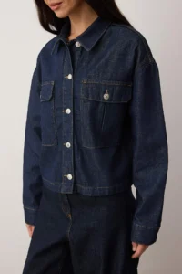 TRENDYOLMİLLA DARK BLUE Pocket Detail Regular DENIM Jacket - Image 3