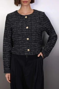 TRENDYOLMİLLA Black Tweed buttoned Regular Knitting Jacket - Image 3