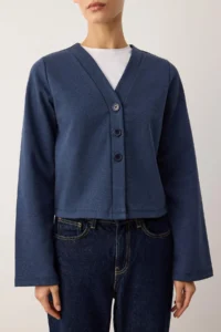 TRENDYOLMİLLA NAVY BLUE Regular/Normal Pattern Flexible Knitting Jacket - Image 5
