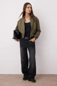 TRENDYOLMİLLA Khaki Regular Pattern Suede Bomber Jacket Jacket Coat - Image 2