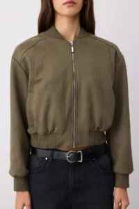 TRENDYOLMİLLA Khaki Regular Pattern Suede Bomber Jacket Jacket Coat - Image 3