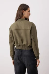 TRENDYOLMİLLA Khaki Regular Pattern Suede Bomber Jacket Jacket Coat - Image 4