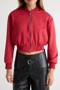 TRENDYOLMİLLA Red Regular Pattern Suede Bomber Jacket Jacket Coat - Image 4