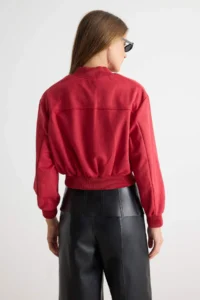 TRENDYOLMİLLA Red Regular Pattern Suede Bomber Jacket Jacket Coat - Image 5