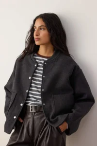 TRENDYOLMİLLA Anthracite Bowl Pocket Detail Weaving Oversized Jacket - Image 2