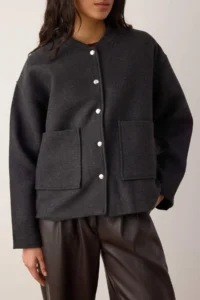 TRENDYOLMİLLA Anthracite Bowl Pocket Detail Weaving Oversized Jacket - Image 3