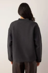 TRENDYOLMİLLA Anthracite Bowl Pocket Detail Weaving Oversized Jacket - Image 4
