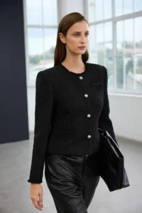 TRENDYOLMİLLA Trendyol Studio Black Silver with accessories Weaving Tweed Jacket
