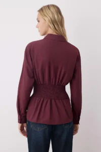 TRENDYOLMİLLA Burgundy Waist Fitting Gipe Detailed Shirt - Image 4