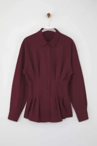 TRENDYOLMİLLA Burgundy Waist Fitting Gipe Detailed Shirt - Image 5