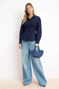 TRENDYOLMİLLA NAVY BLUE Waist Fitting Gipe Detailed Shirt - Image 2