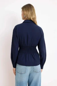 TRENDYOLMİLLA NAVY BLUE Waist Fitting Gipe Detailed Shirt - Image 4