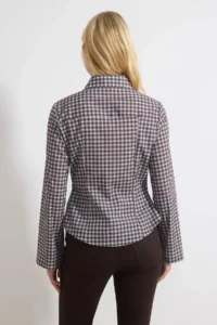 TRENDYOLMİLLA BLUE-Multicolored Checkered Waist Adjustable Lightweight Waist Fitting Sleeves Wide Shirt - Image 4