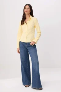 TRENDYOLMİLLA Wardrobe Essentials Light YELLOW Hafif Waist Fitting Cotton Weaving Shirt - Image 2
