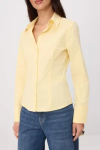 TRENDYOLMİLLA Wardrobe Essentials Light YELLOW Hafif Waist Fitting Cotton Weaving Shirt - Image 3