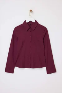 TRENDYOLMİLLA Wardrobe Essentials Plum Hafif Waist Fitting Cotton Weaving Shirt - Image 5