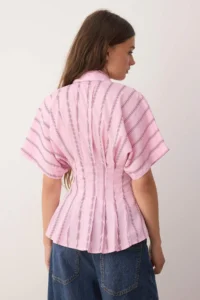 TRENDYOLMİLLA PINK-Multicolored Waist Fitting Striped Shirt - Image 4