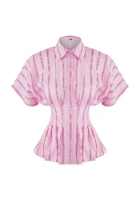 TRENDYOLMİLLA PINK-Multicolored Waist Fitting Striped Shirt - Image 5