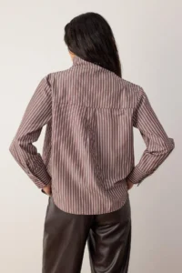 TRENDYOLMİLLA Special Collection Brown-Multicolored Collar Detailed Drop Shoulder Shirt - Image 4