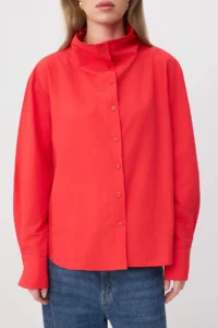 TRENDYOLMİLLA Special Collection Red Collar Detailed Drop Shoulder Shirt - Image 3