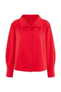TRENDYOLMİLLA Special Collection Red Collar Detailed Drop Shoulder Shirt - Image 5