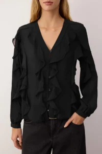 TRENDYOLMİLLA Black with flywheel Boho Semi-Transparent Shirt - Image 3