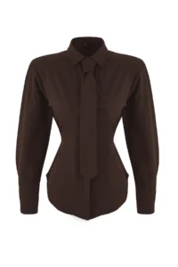TRENDYOLMİLLA Brown Limited Edition Kravat Detailed Fitted  Shirt