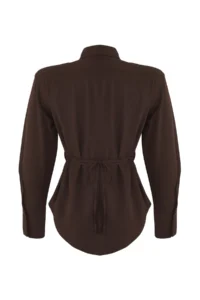 TRENDYOLMİLLA Brown Limited Edition Kravat Detailed Fitted  Shirt - Image 7