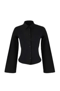 TRENDYOLMİLLA Black Corset Detailed Waist Fitting Shirt - Image 6