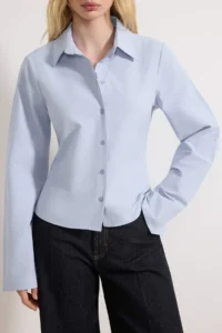 TRENDYOLMİLLA Light BLUE Corset Detailed Waist Fitting Shirt - Image 2