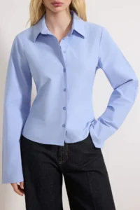TRENDYOLMİLLA Light BLUE Corset Detailed Waist Fitting Shirt - Image 7