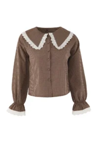 TRENDYOLMİLLA Teen Brown Gingham Lightweight Crop Shirt - Image 5