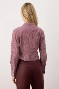TRENDYOLMİLLA Burgundy-Multicolored Striped Silver Button Detailed Shirt - Image 4