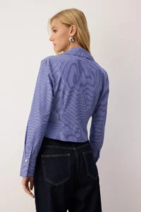 TRENDYOLMİLLA NAVY BLUE Striped Silver Button Detailed Shirt - Image 4