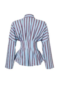 TRENDYOLMİLLA Dark Brown-Multicolored Striped Lycra Waist Fitting Shirt - Image 2