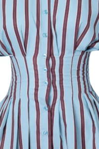 TRENDYOLMİLLA Dark Brown-Multicolored Striped Lycra Waist Fitting Shirt - Image 3