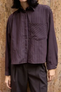 TRENDYOLMİLLA Brown Striped Oversized Weaving Shirt - Image 7