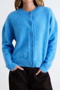 TRENDYOLMİLLA Wardrobe Essentials BLUE Alpaca Wool Blend Wide Pattern Knitwear Cardigan | - Image 3