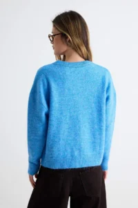 TRENDYOLMİLLA Wardrobe Essentials BLUE Alpaca Wool Blend Wide Pattern Knitwear Cardigan | - Image 4