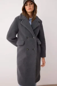 TRENDYOLMİLLA Anthracite FURRY Double breasted Regular LONG Plush Overcoat - Image 5